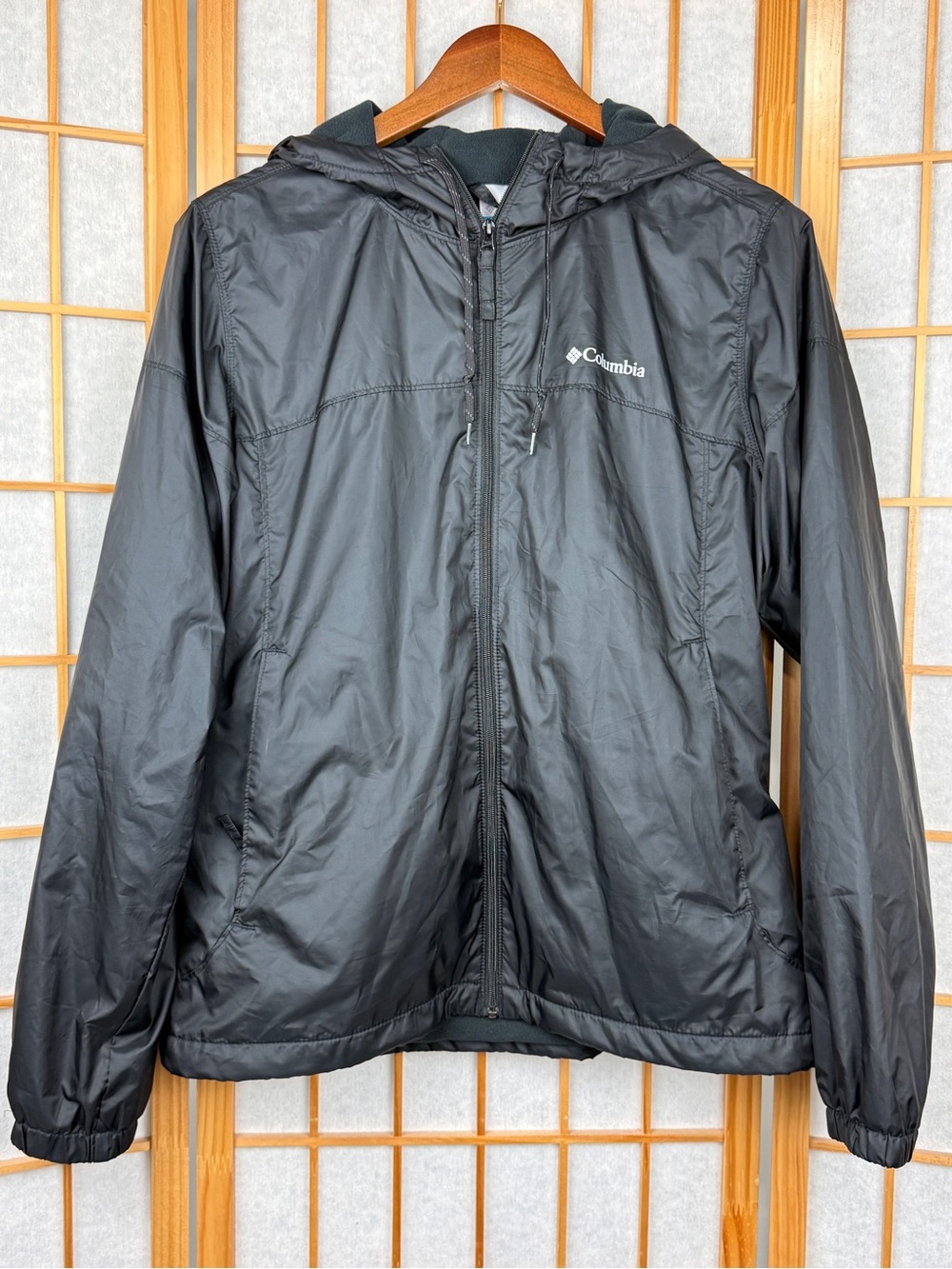 Columbia Black Fleece Lined Hooded Rain Jacket Jacket Women's Size M Windbreaker